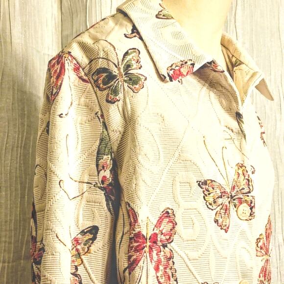 Alfred Dunner Butterfly Jacket Plus Sz 16 Ivory Brocade Textured Cottage Career - Picture 6 of 16
